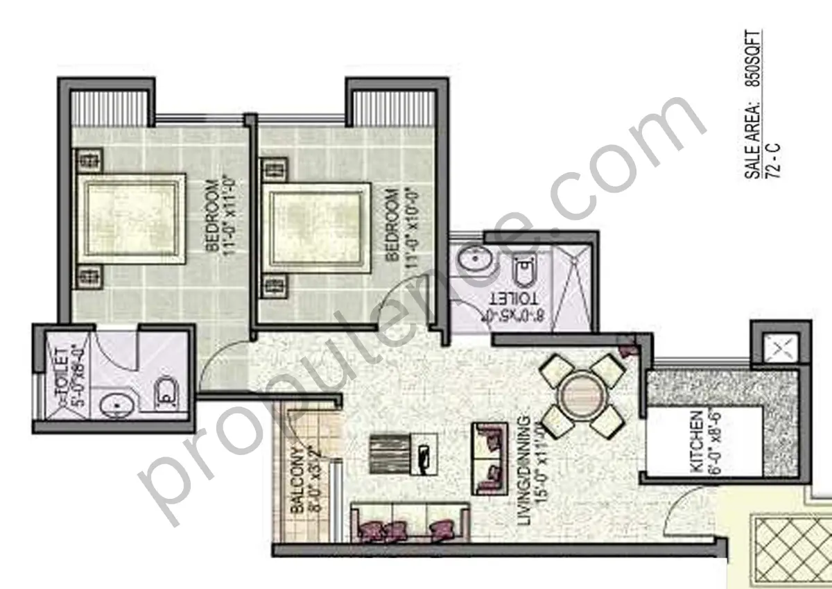 2 BHK 2 T Type A