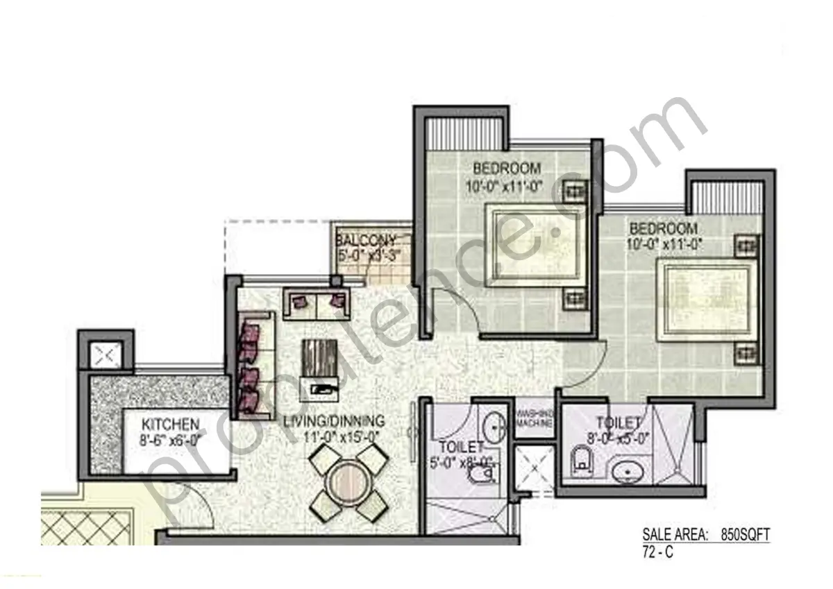 2 BHK 2 T Type B