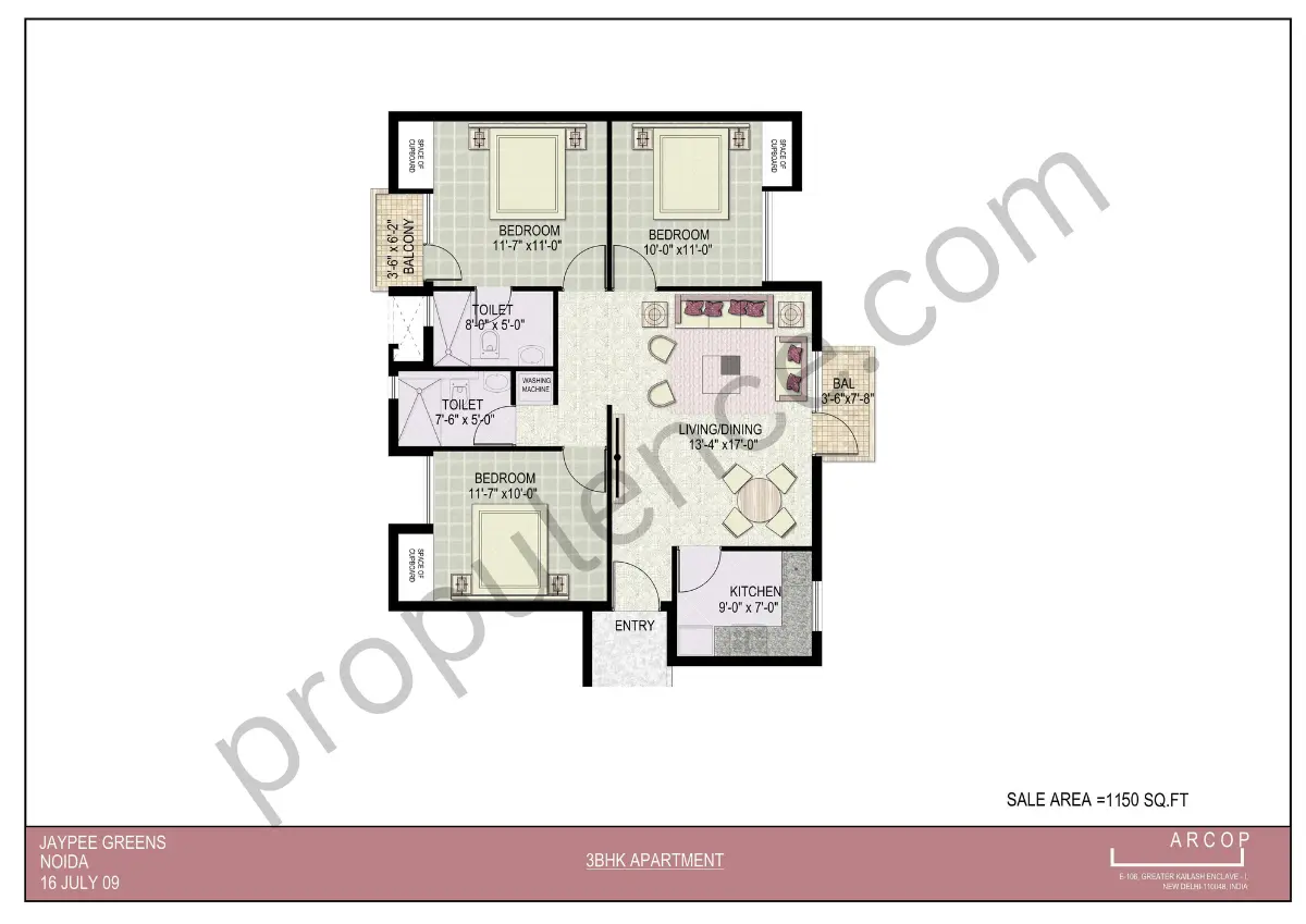 3 BHK + 2T Type 1