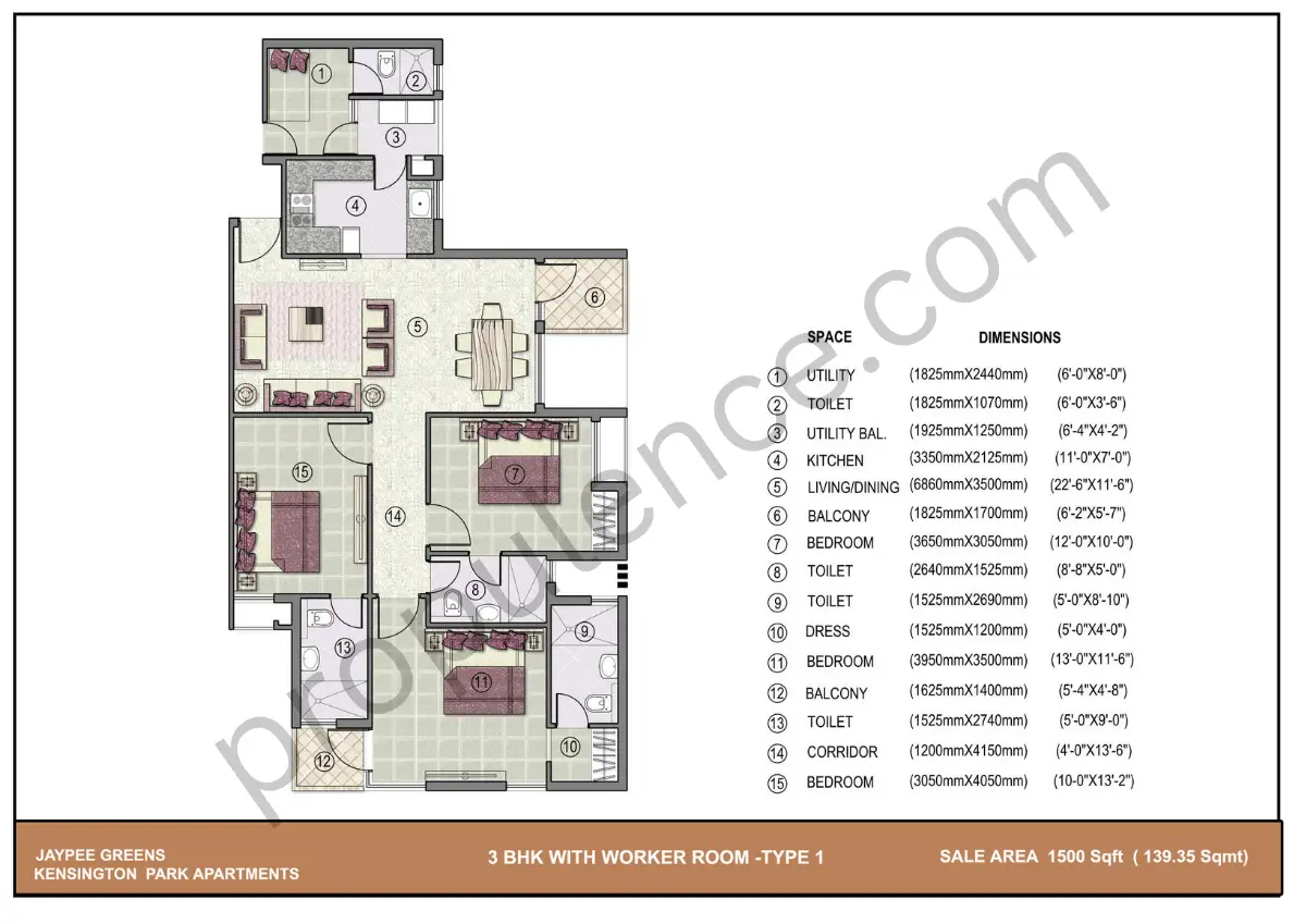 3 BHK + Worker  Type 1