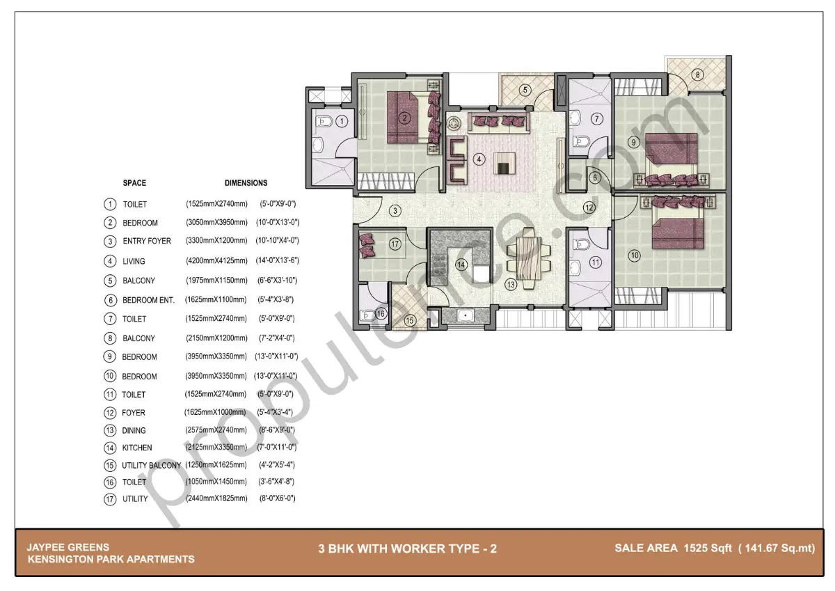 3 BHK + Worker  Type 2