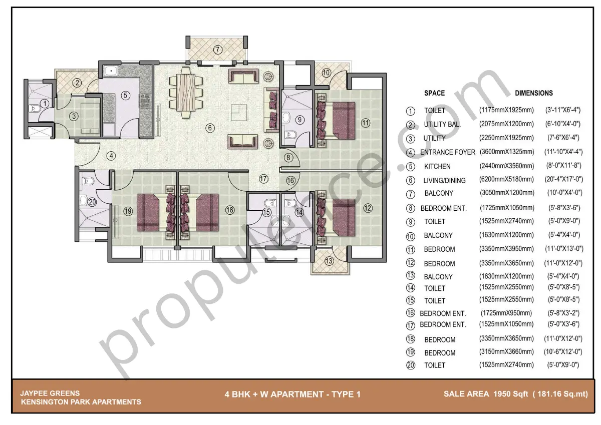 4 BHK + Worker  Type 1