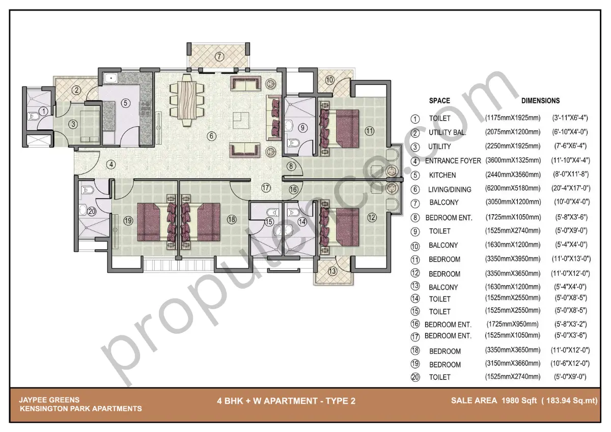4 BHK + Worker  Type 2