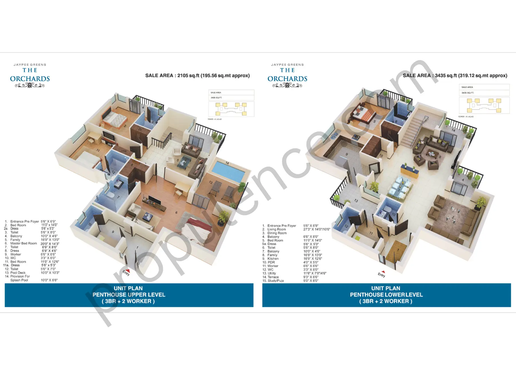 3 Bed 2 Worker Penthouse LL