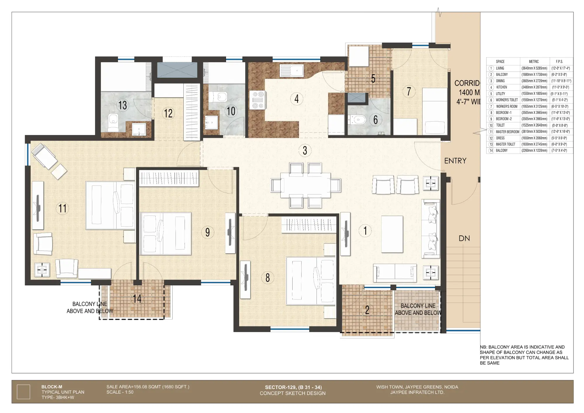 3 BHK + Worker
