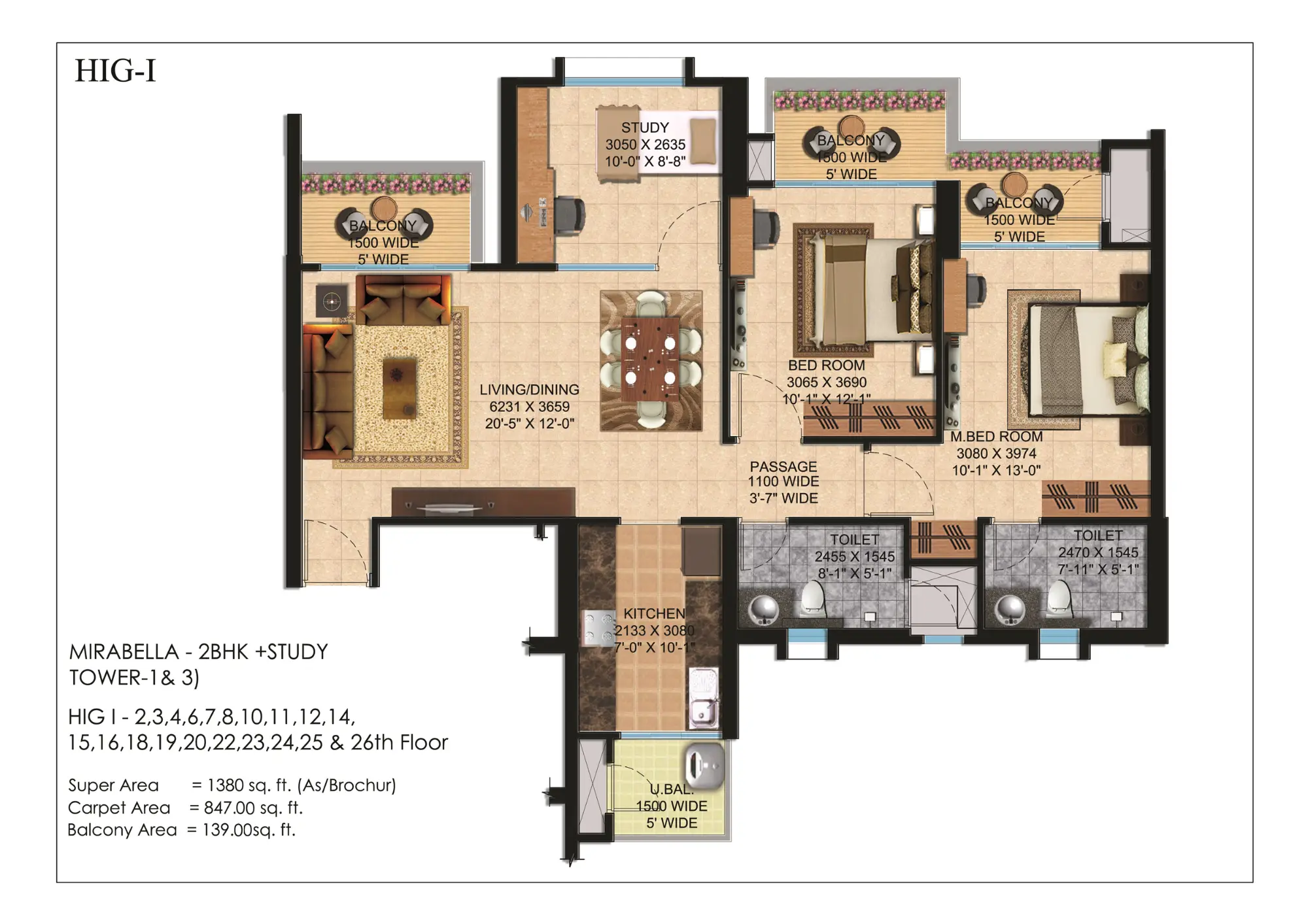 HIG-I 2 BHK Study Typical Floor