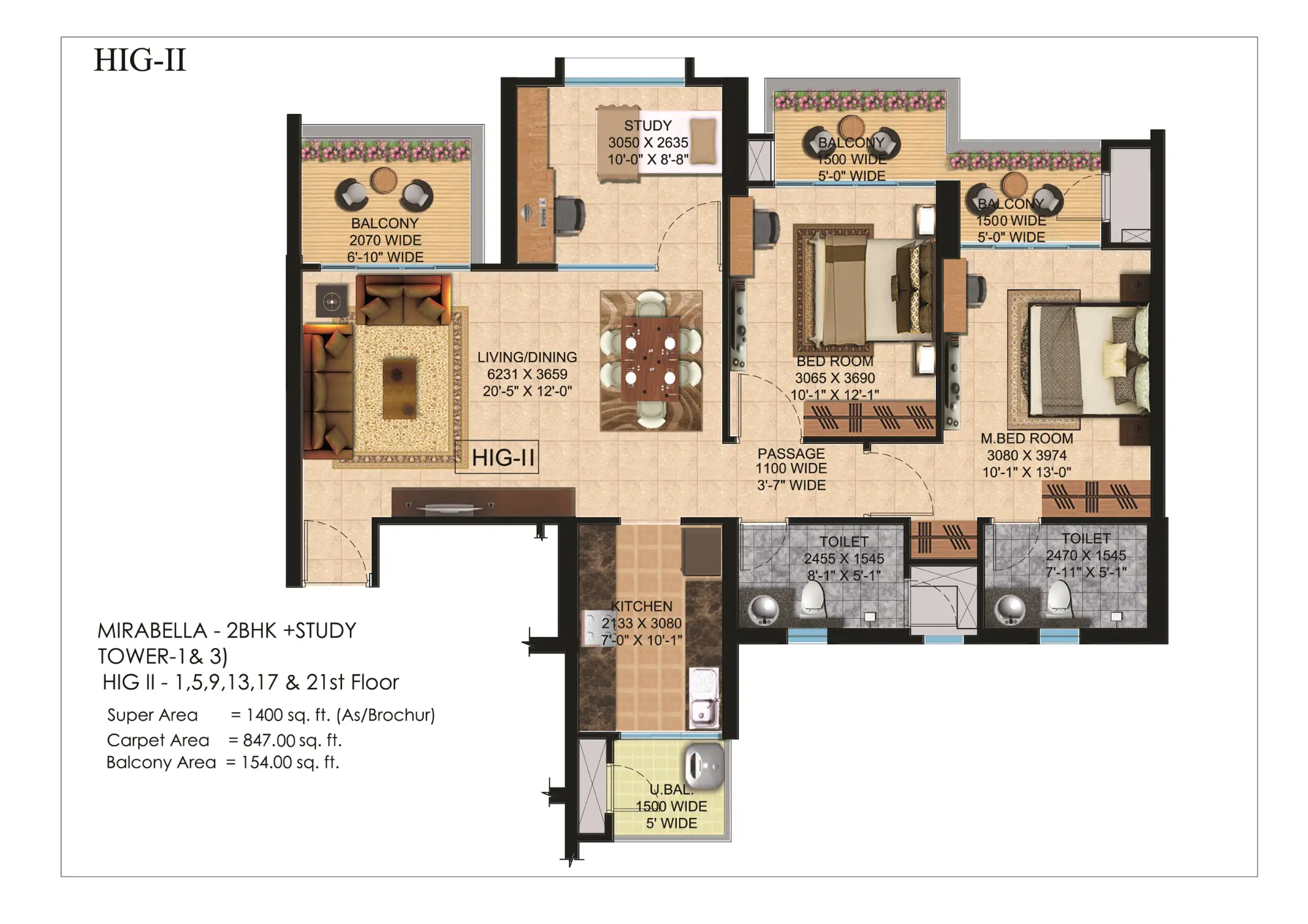 HIG-II 2 BHK Study Typical Floor