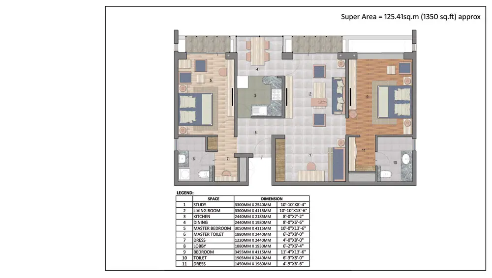 2 BHK Study Apartment