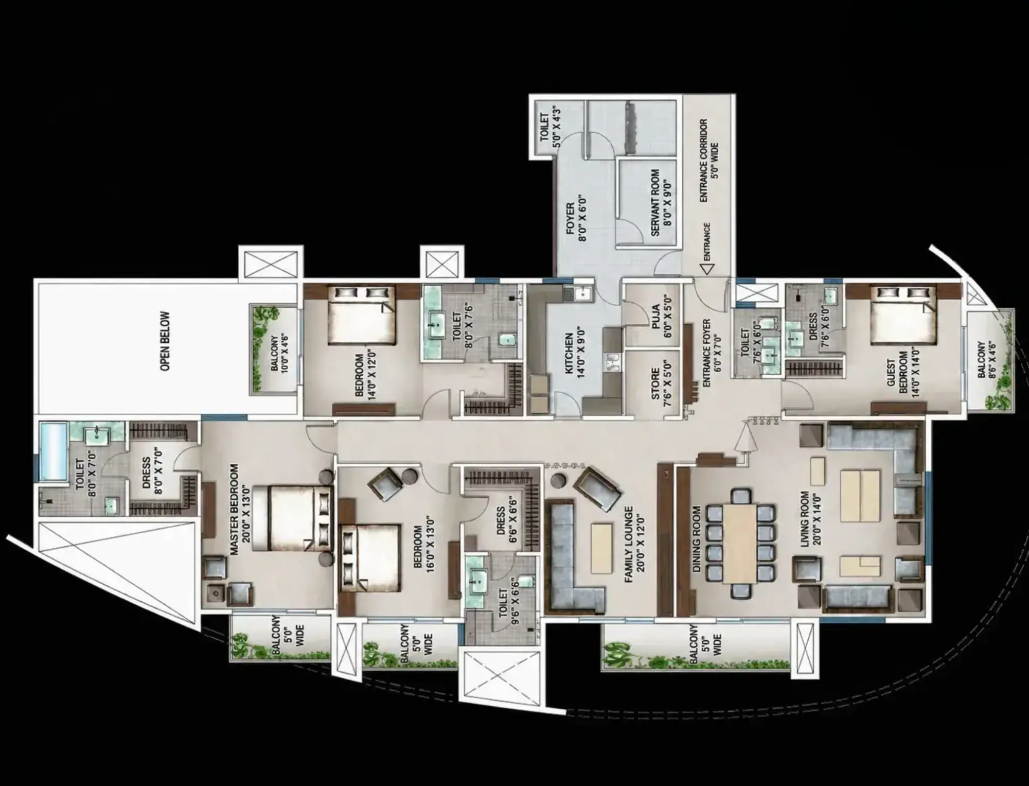 4 Bedrooms + Family Lounge + Servant Room