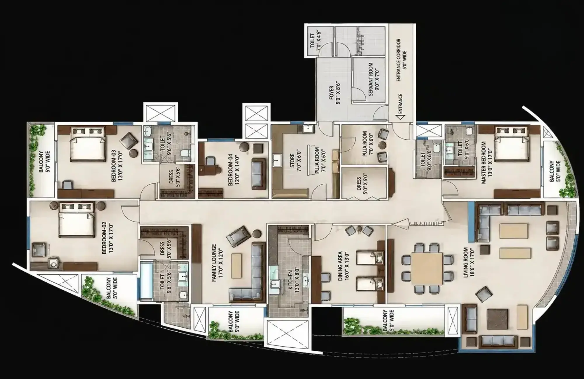 4 Bedrooms + Family Lounge + Study + Servant Room