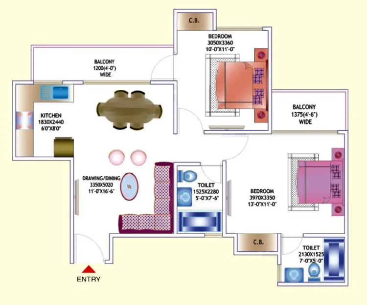 2 BHK + 2 Toilet