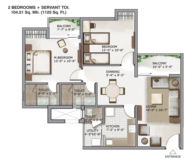 2 Bedrooms + Servant Toi.