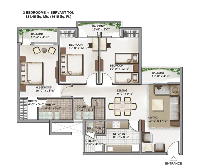 3 Bedrooms + Servant Toi.