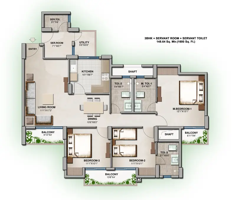 3 Bedrooms + Study + Servant Toi.
