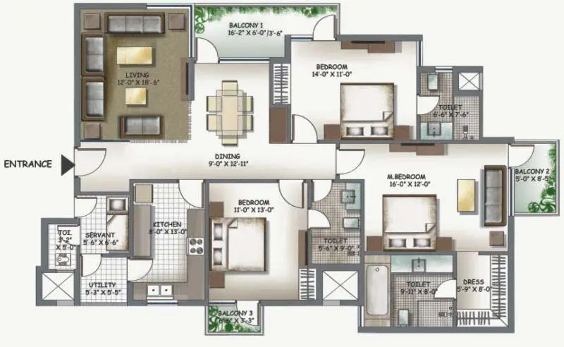 3 Bedroom + Servant Room