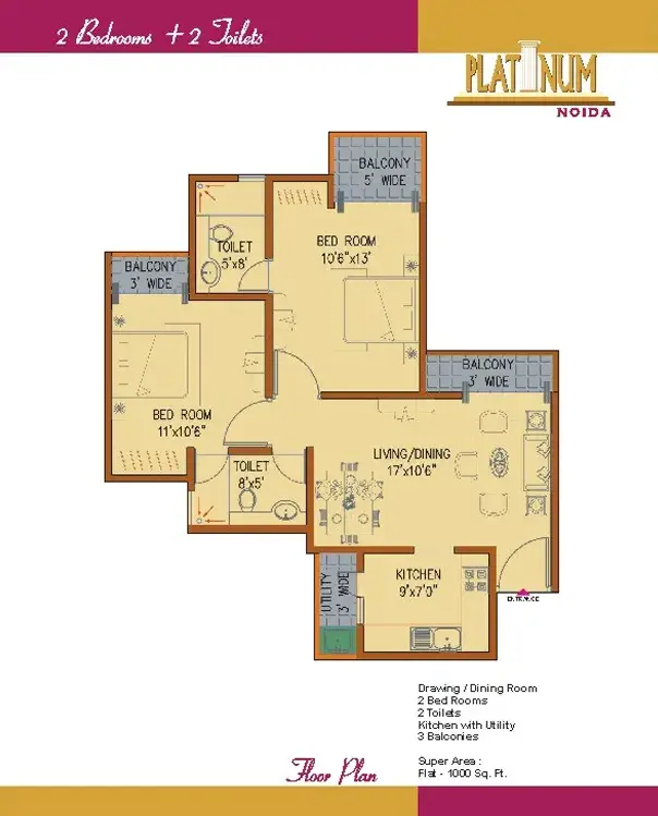 2 Bedrooms + 2 Toilets