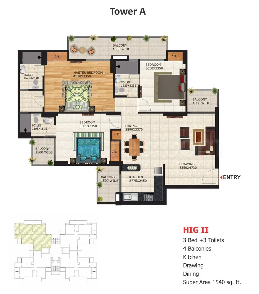 3 Bed 3 toilet