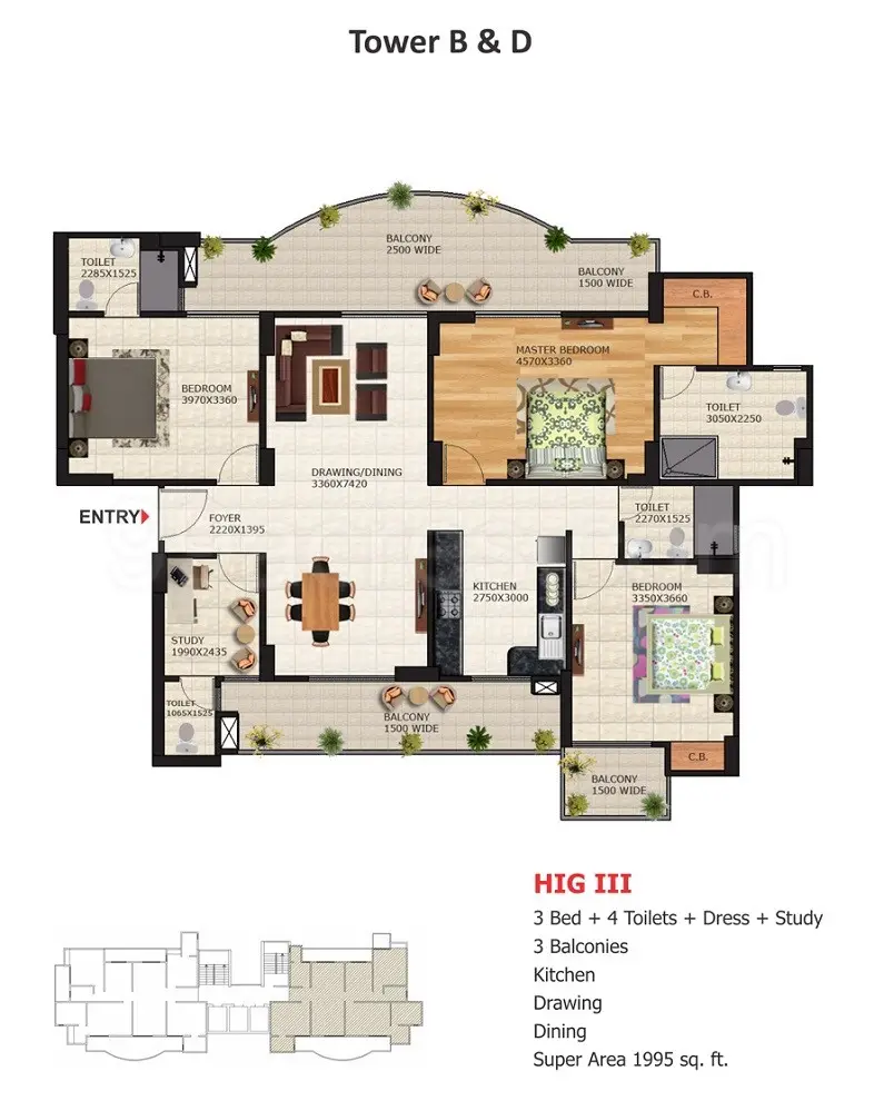 3 Bed 4 toilet + dress + study