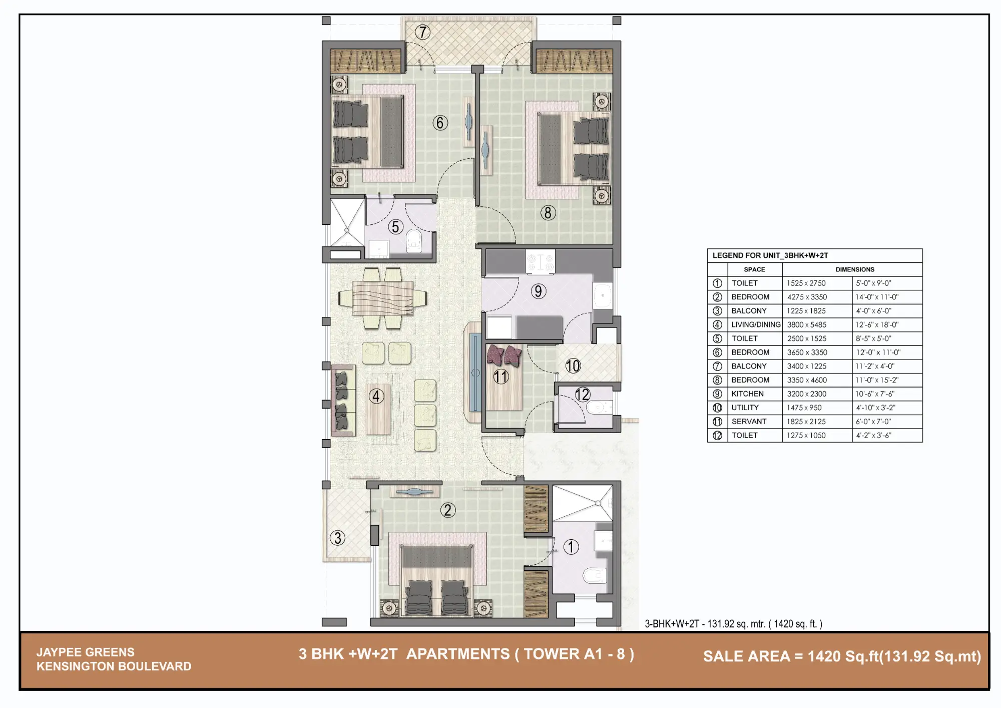 3 BHK+W+2T