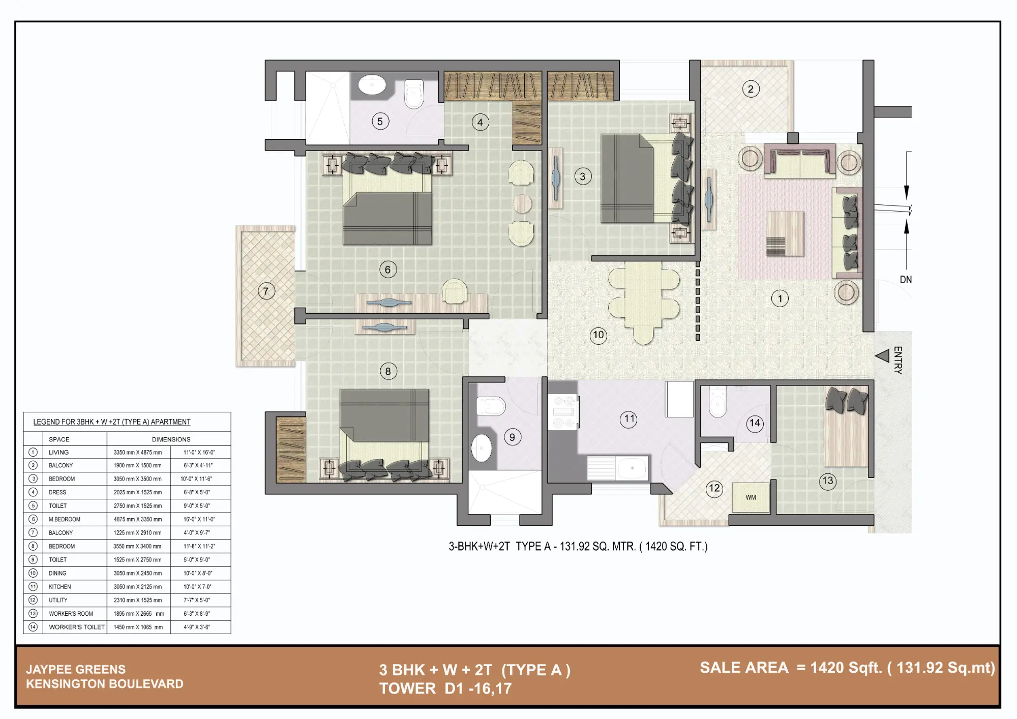 3 BHK+W+2T Type A