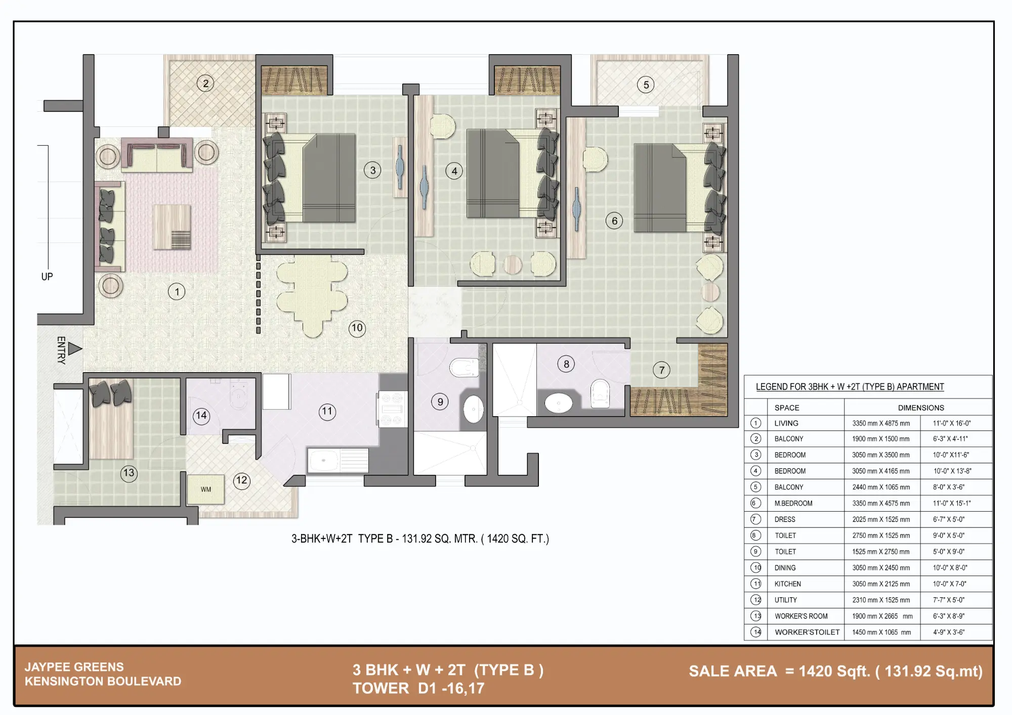 3 BHK+W+2T Type B