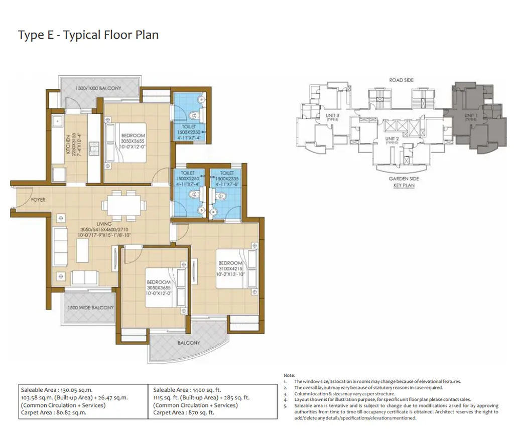 3 BHK + 3 Toilet