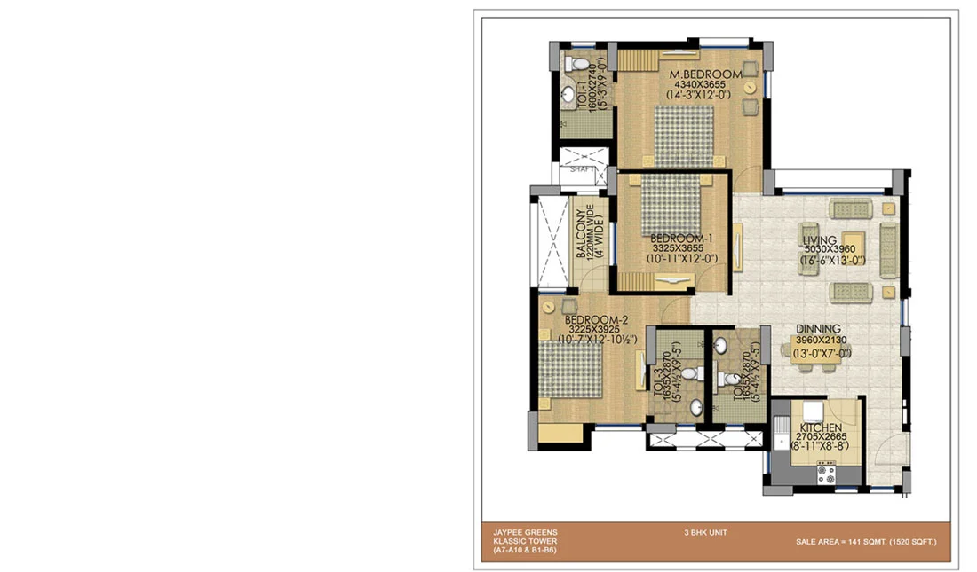 3 BHK Flat / Apartment for sale in Klassic, Sector 134, Jaypee Wishtown, Noida